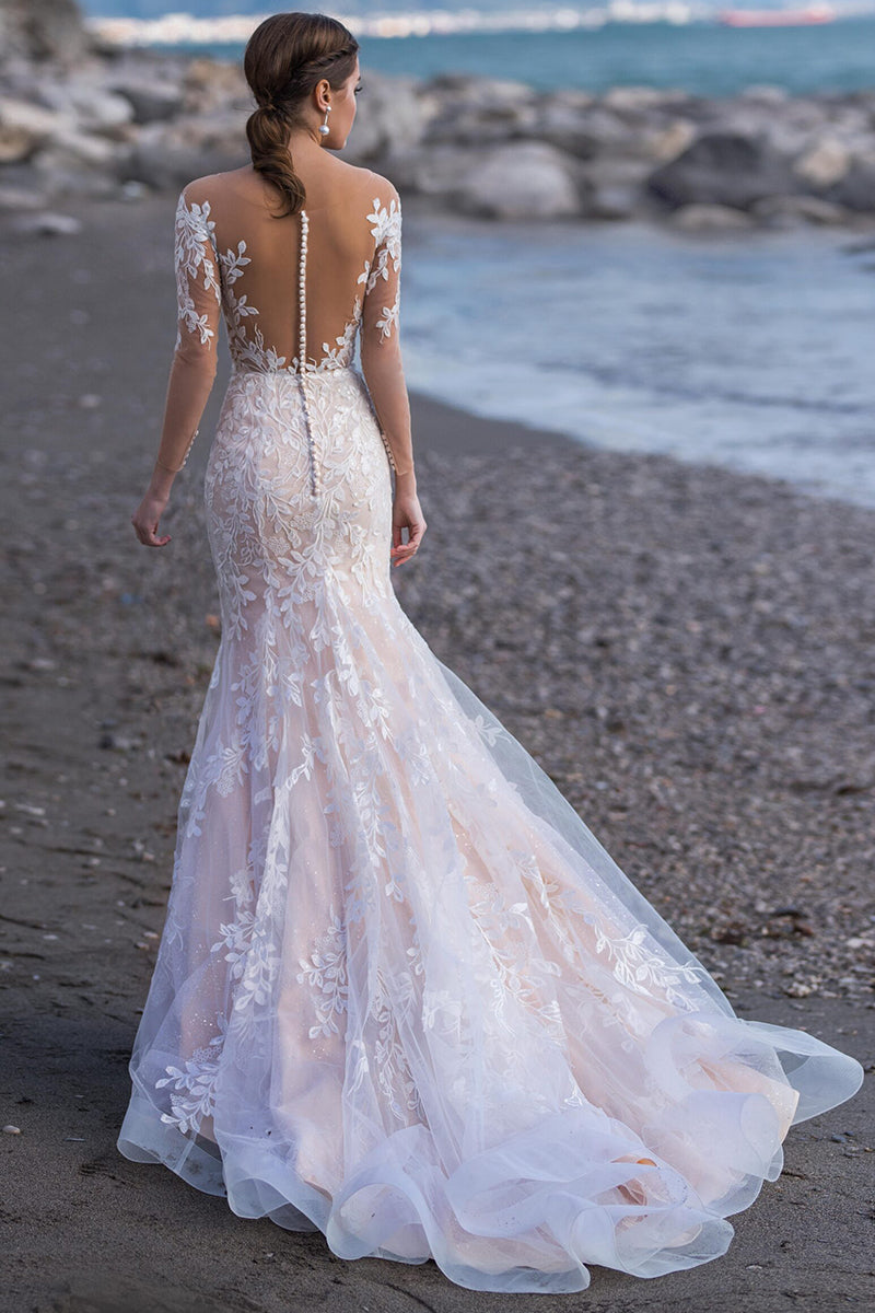 Elena Lace Applique Mermaid Wedding Dress | Jewelclues
