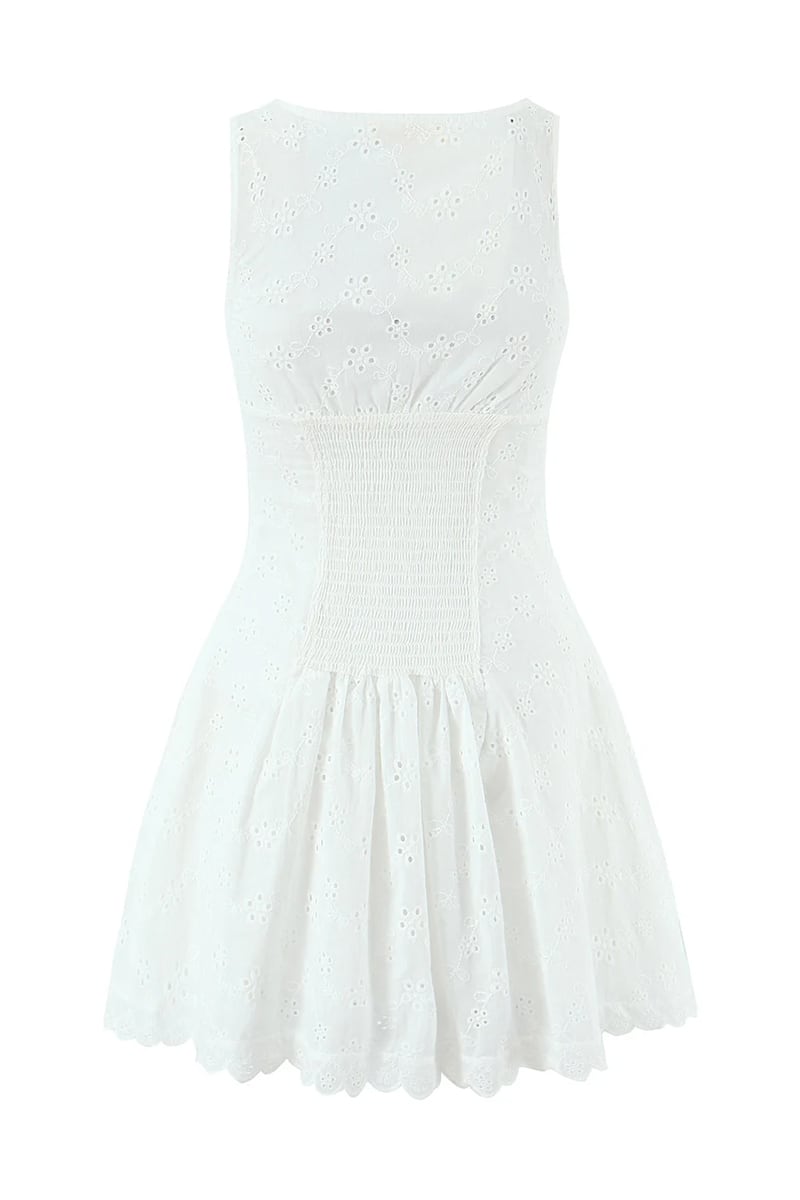 Eliana White Eyelet Embroidered Mini Dress | Jewelclues