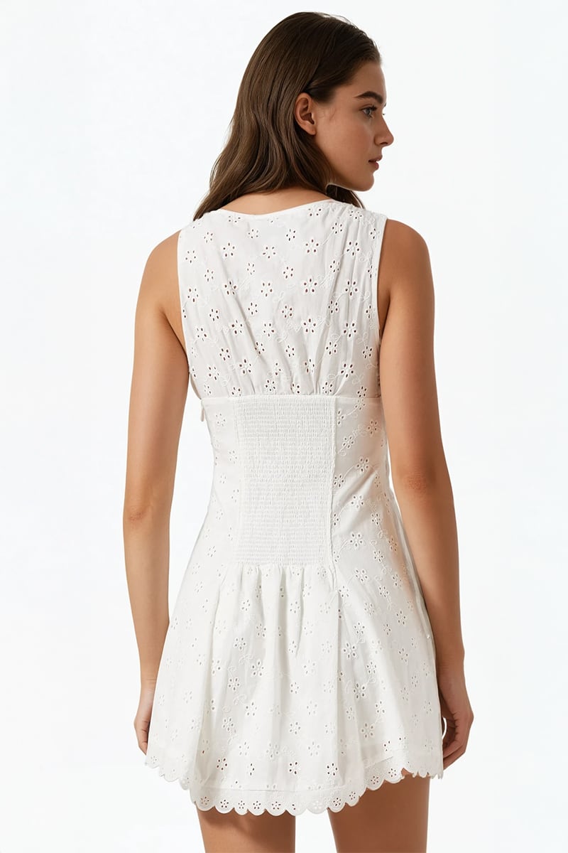 Eliana White Eyelet Embroidered Mini Dress | Jewelclues