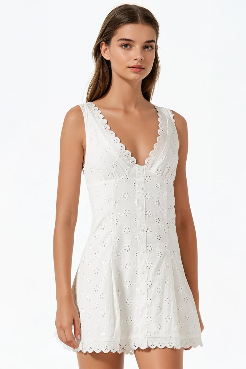 Eliana White Eyelet Embroidered Mini Dress | Jewelclues