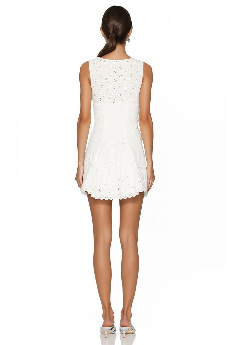 Eliana White Eyelet Embroidered Mini Dress | Jewelclues