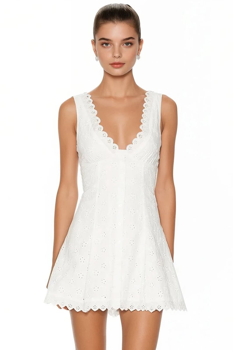 Eliana White Eyelet Embroidered Mini Dress | Jewelclues