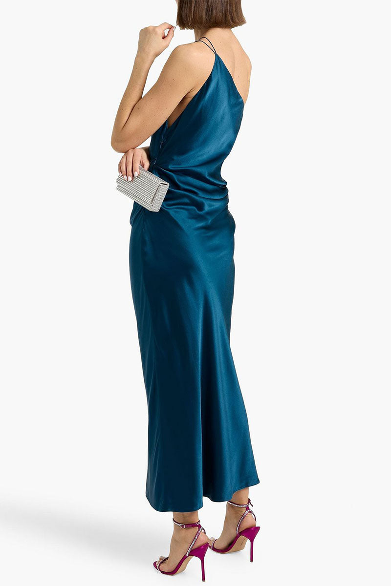 Elina Asymmetric Satin Midi Dress | JewelClues