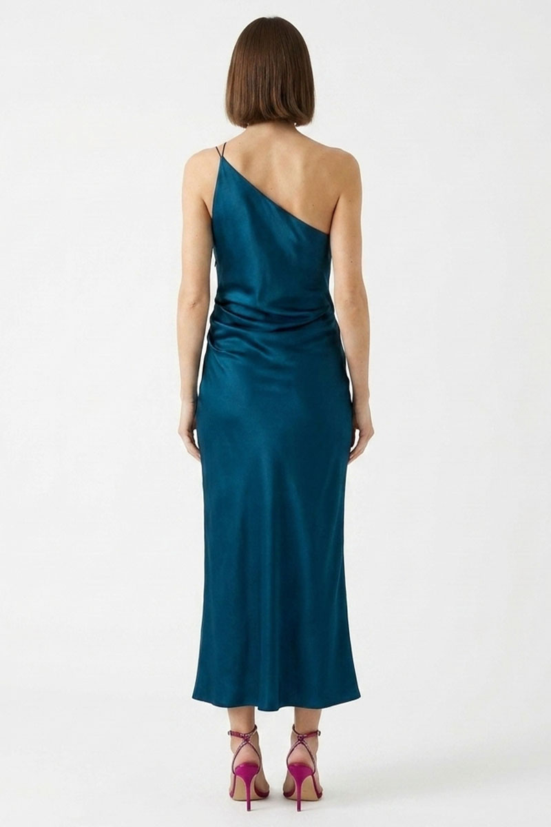 Elina Asymmetric Satin Midi Dress | JewelClues