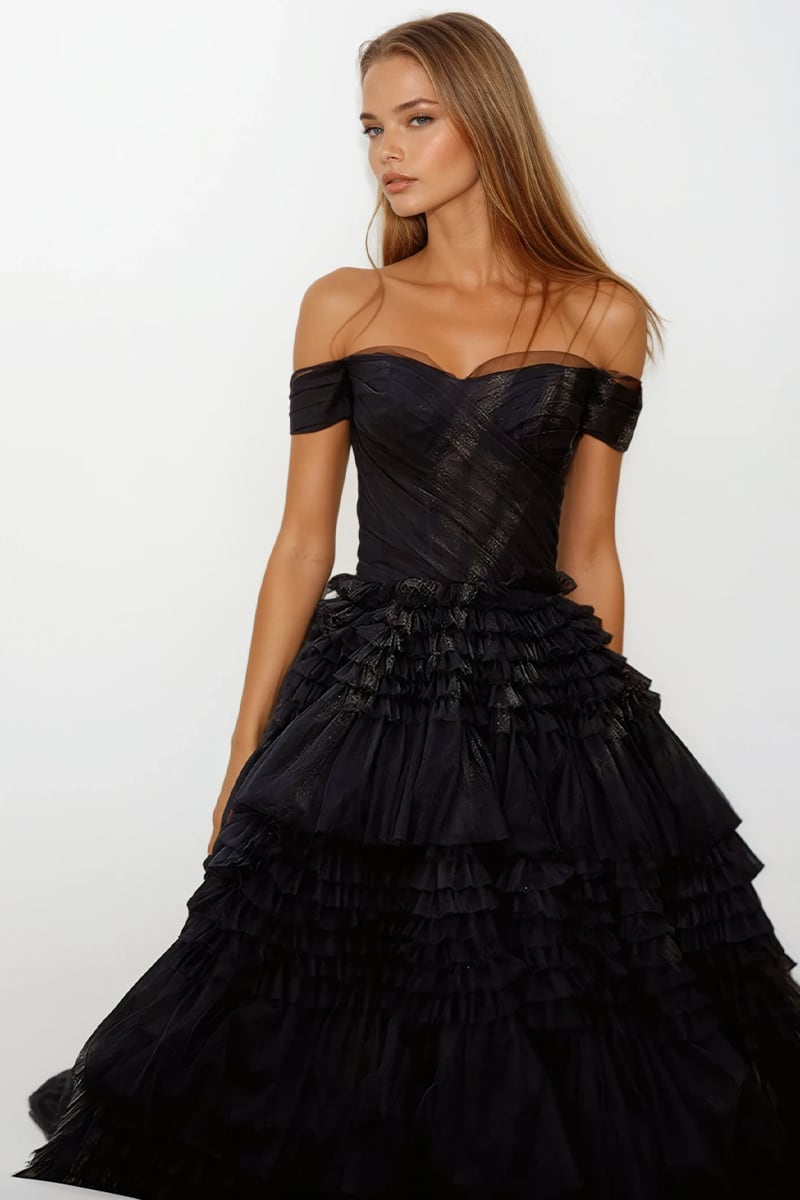 Elodie Frill-Layered Ball Gown | Jewelclues | #color_black
