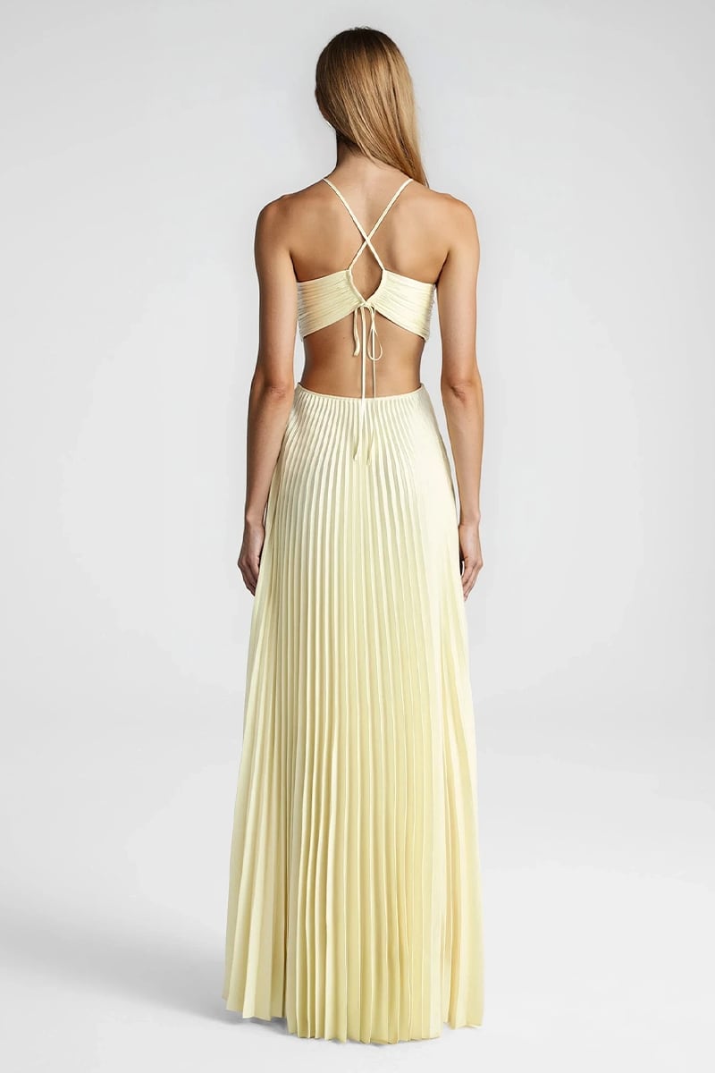 Elvira Pleated Satin Halter Maxi Dress | Jewelclues #color_cream