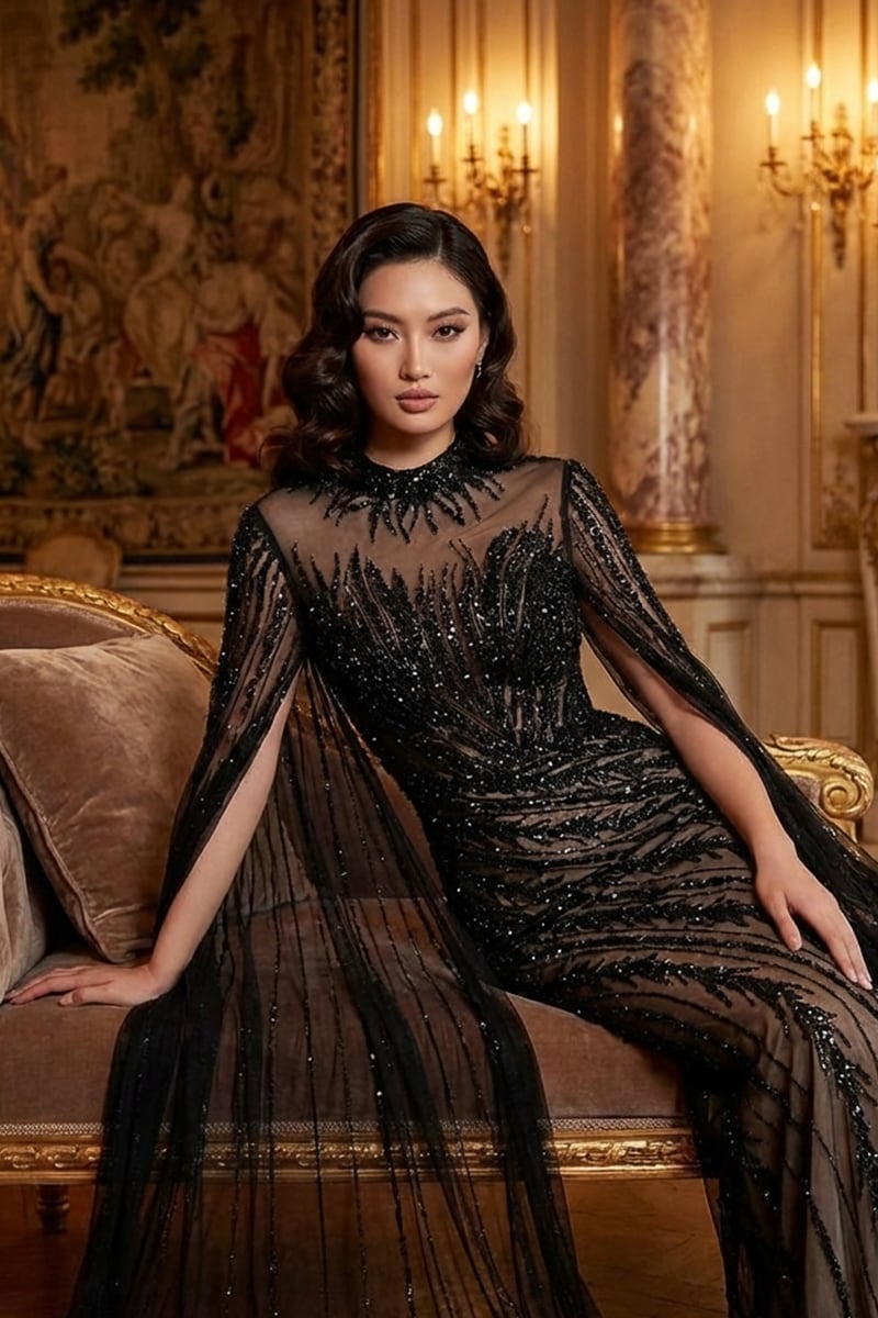 Esme Beaded Gala Gown | Jewelclues #color_black