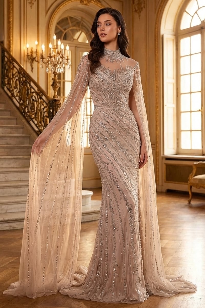 Esme Beaded Gala Gown | Jewelclues #color_nude