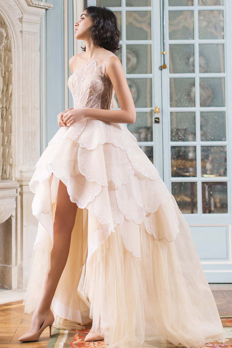 white christmas dresses Applique Strapless High Low Gown by Juliet JT2488S main image 1