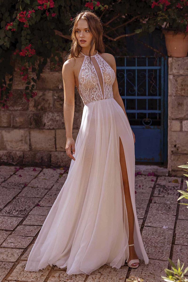 Eternal Promise Chiffon Halter Wedding Dress | Jewelclues