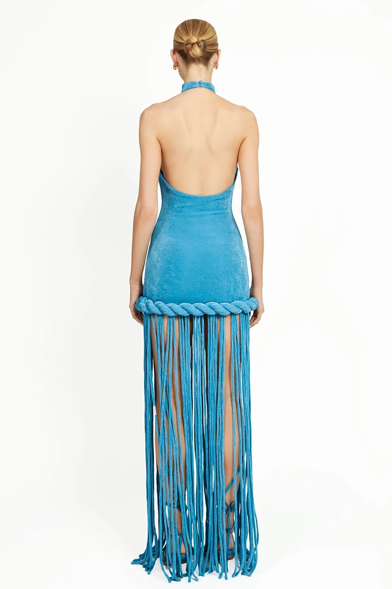 Evening Charm Fringe Velvet Maxi Dress | Jewelclues