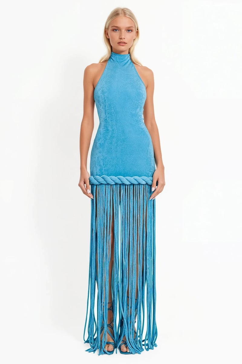 Evening Charm Fringe Velvet Maxi Dress | Jewelclues