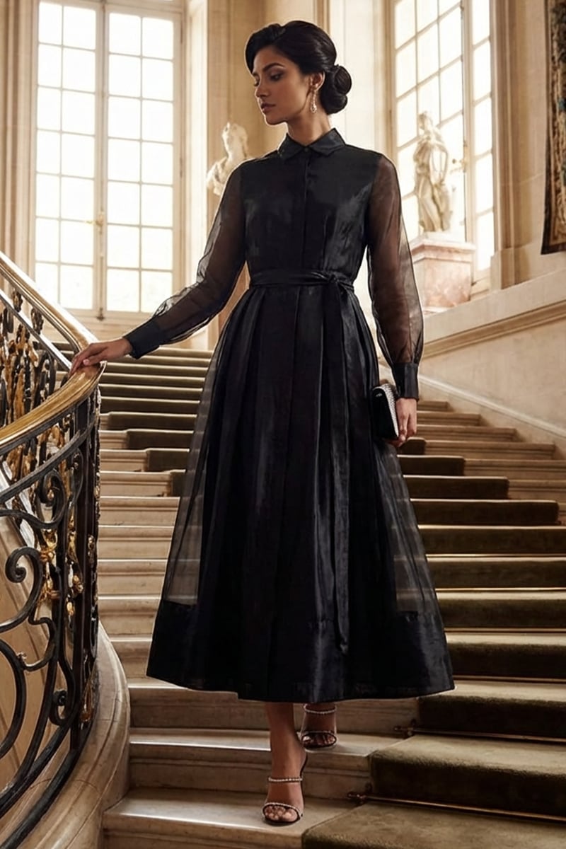 Evening Fascination Long Sleeve Midi Dress | Jewelclues #color_black