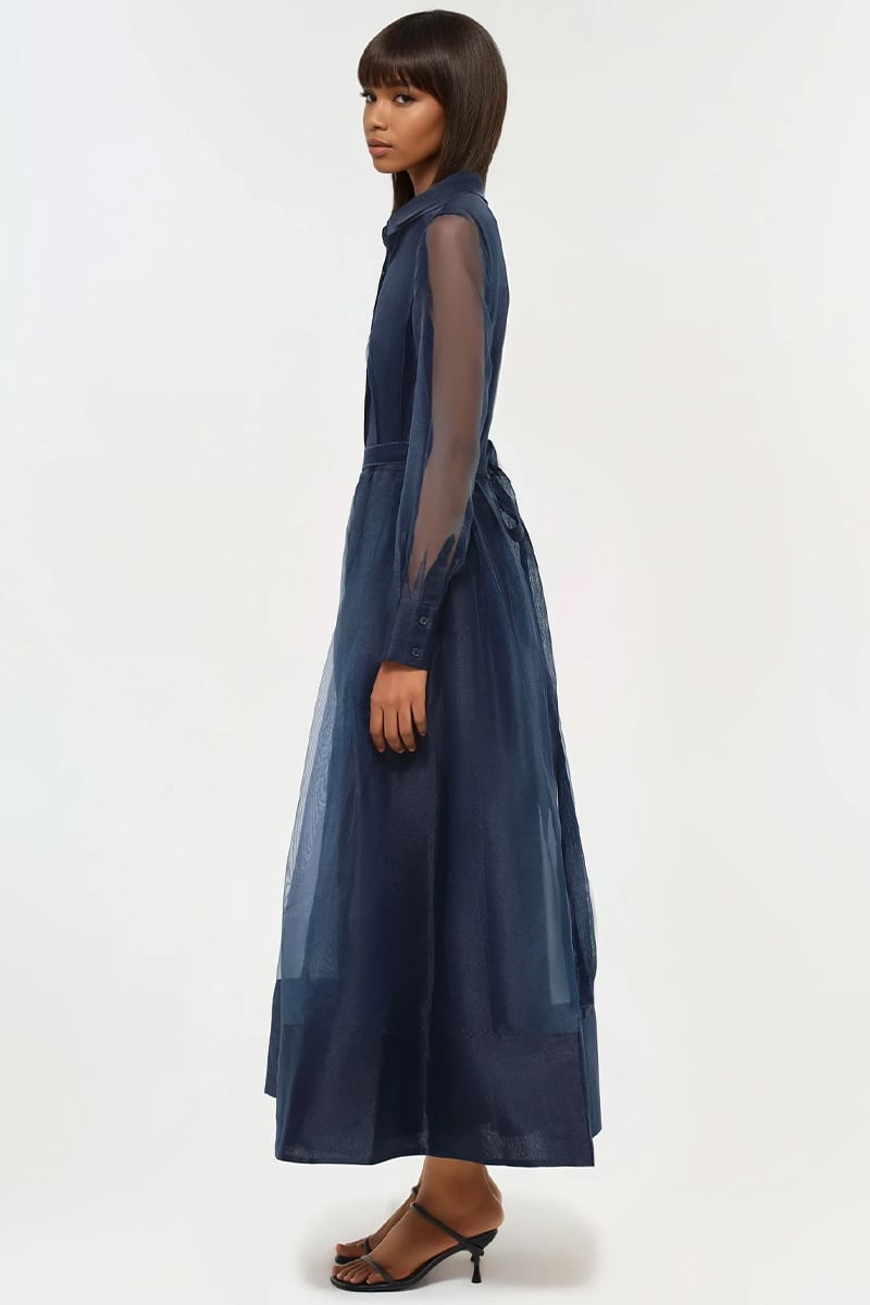Evening Fascination Long Sleeve Midi Dress | Jewelclues #color_navy blue