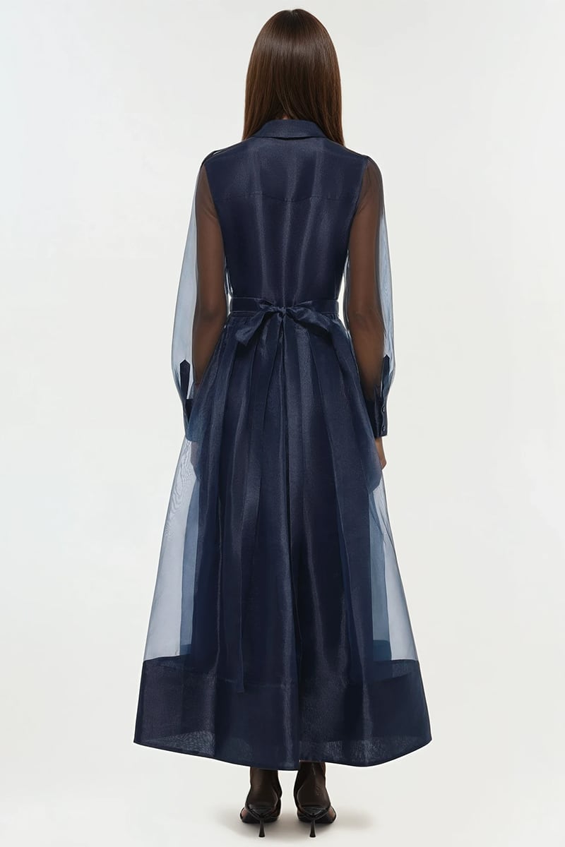 Evening Fascination Long Sleeve Midi Dress | Jewelclues #color_navy blue