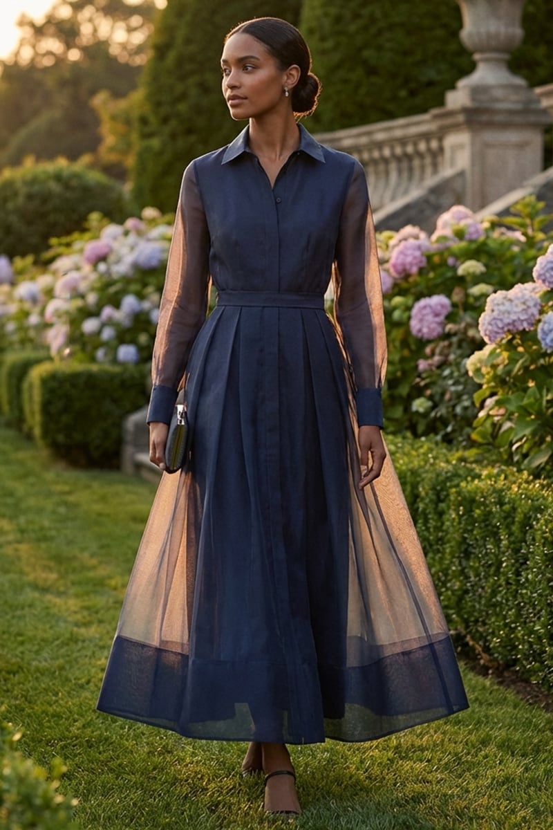 Evening Fascination Long Sleeve Midi Dress | Jewelclues #color_navy blue