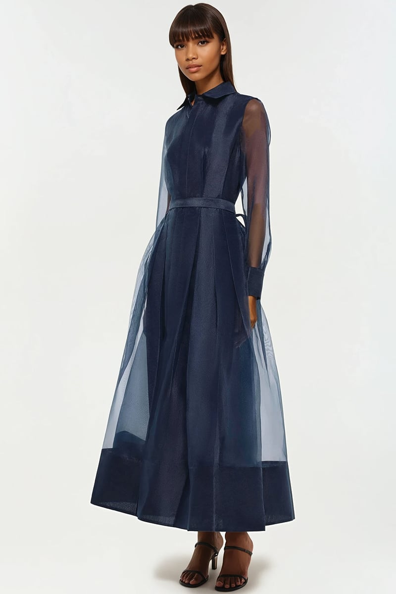 Evening Fascination Long Sleeve Midi Dress | Jewelclues #color_navy blue