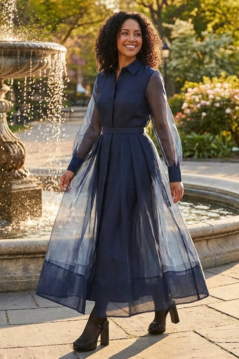 Evening Fascination Long Sleeve Midi Dress | Jewelclues #color_navy blue