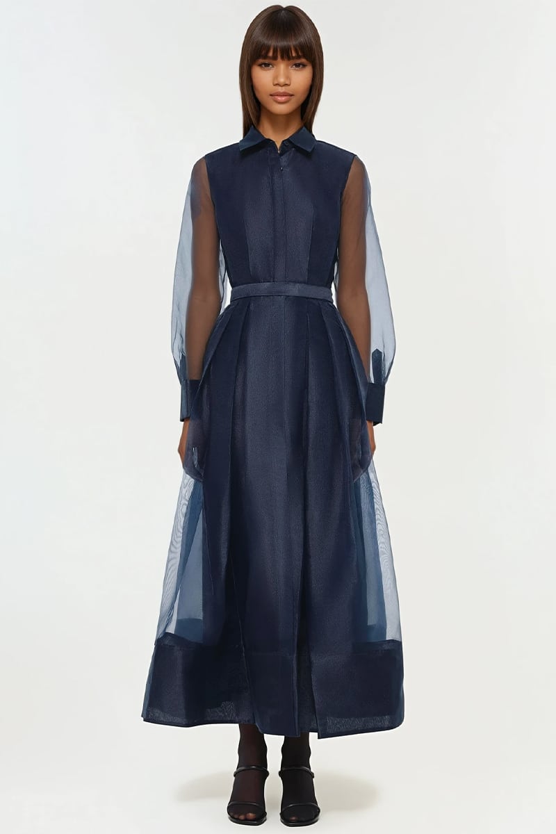 Evening Fascination Long Sleeve Midi Dress | Jewelclues #color_navy blue