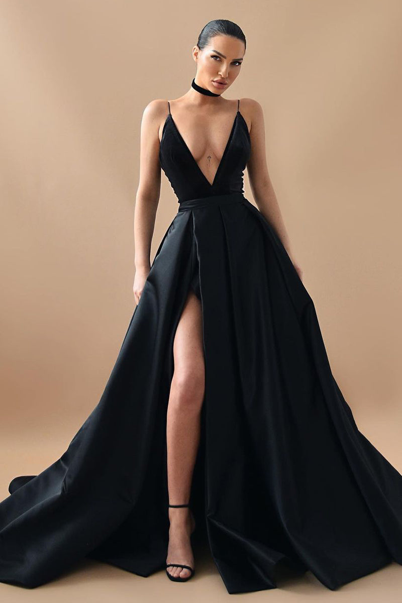 Evening Glamour Black Satin Backless Gown | Jewelclues