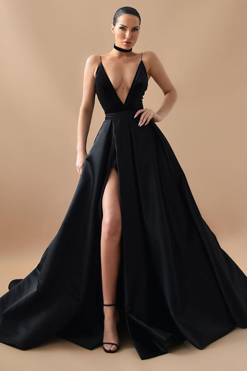 Evening Glamour Black Satin Backless Gown | Jewelclues