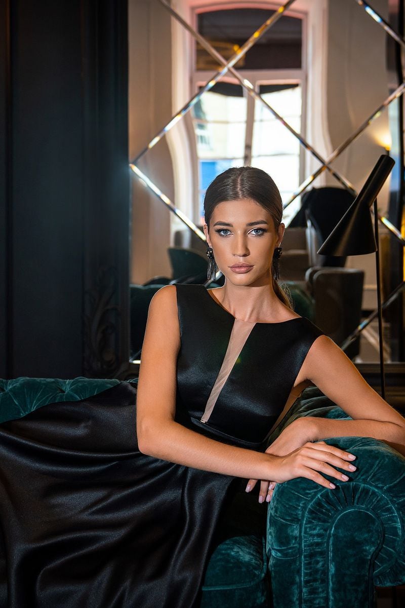 Evening Spotlight Satin Sleeveless Midi Dress | Jewelclues | #color_black