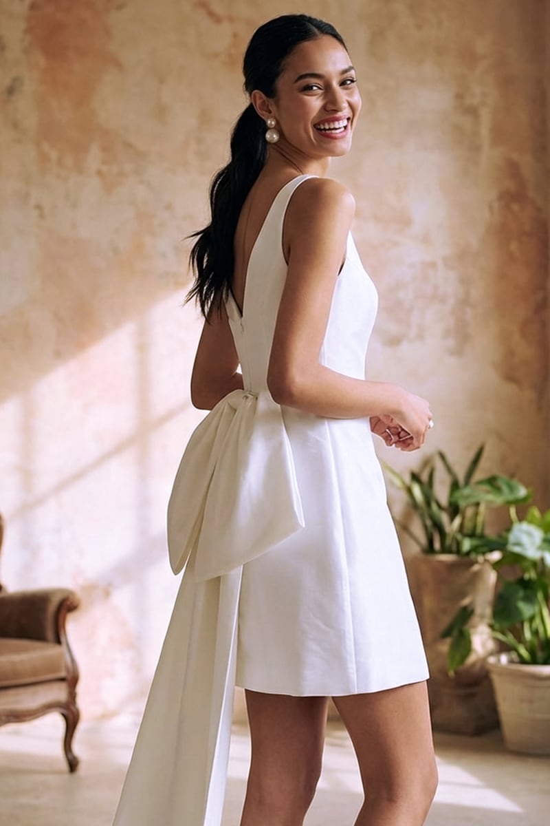Everlasting Fantasy Satin Wedding Mini Dress | Jewelclues | #color_white