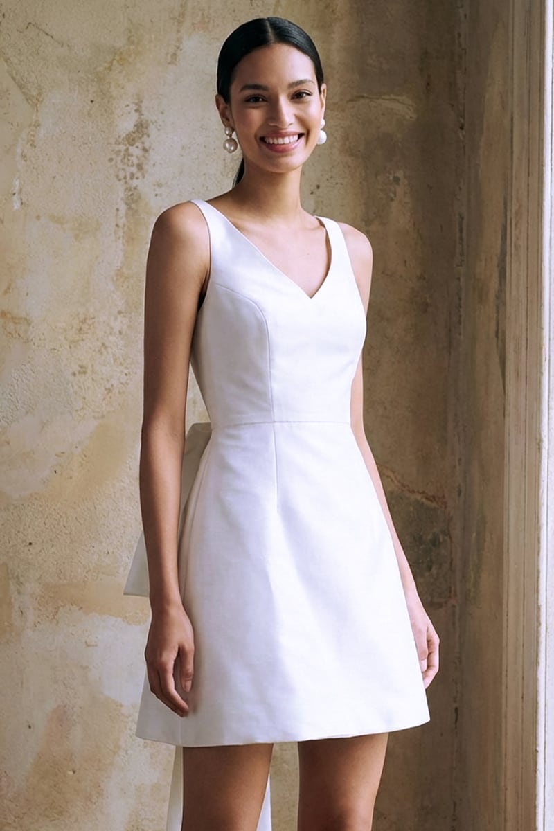 Everlasting Fantasy Satin Wedding Mini Dress | Jewelclues | #color_white