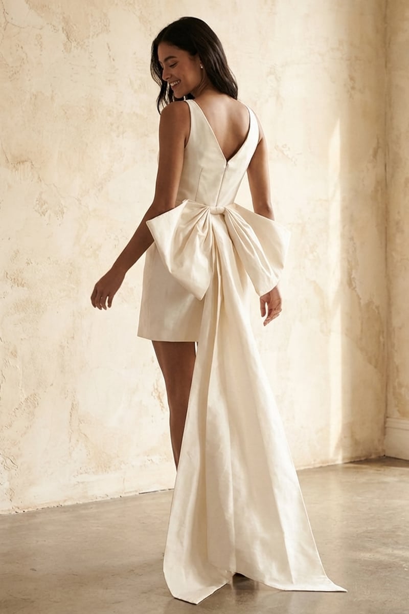 Everlasting Fantasy Satin Wedding Mini Dress | Jewelclues | #color_ivory