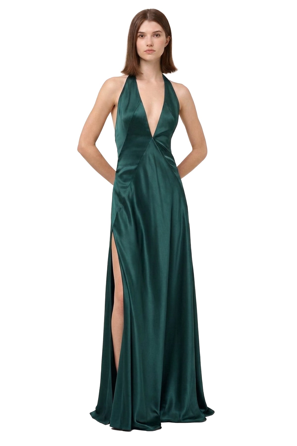 Evianna Backless Satin Maxi Dress | Jewelclues | #color_emerald green