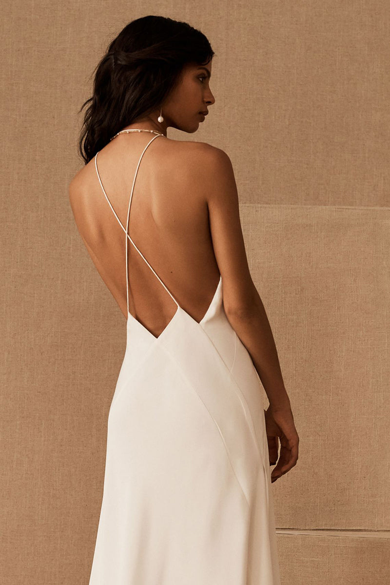 Evianna Backless Satin Maxi Dress | Jewelclues | #color_ivory