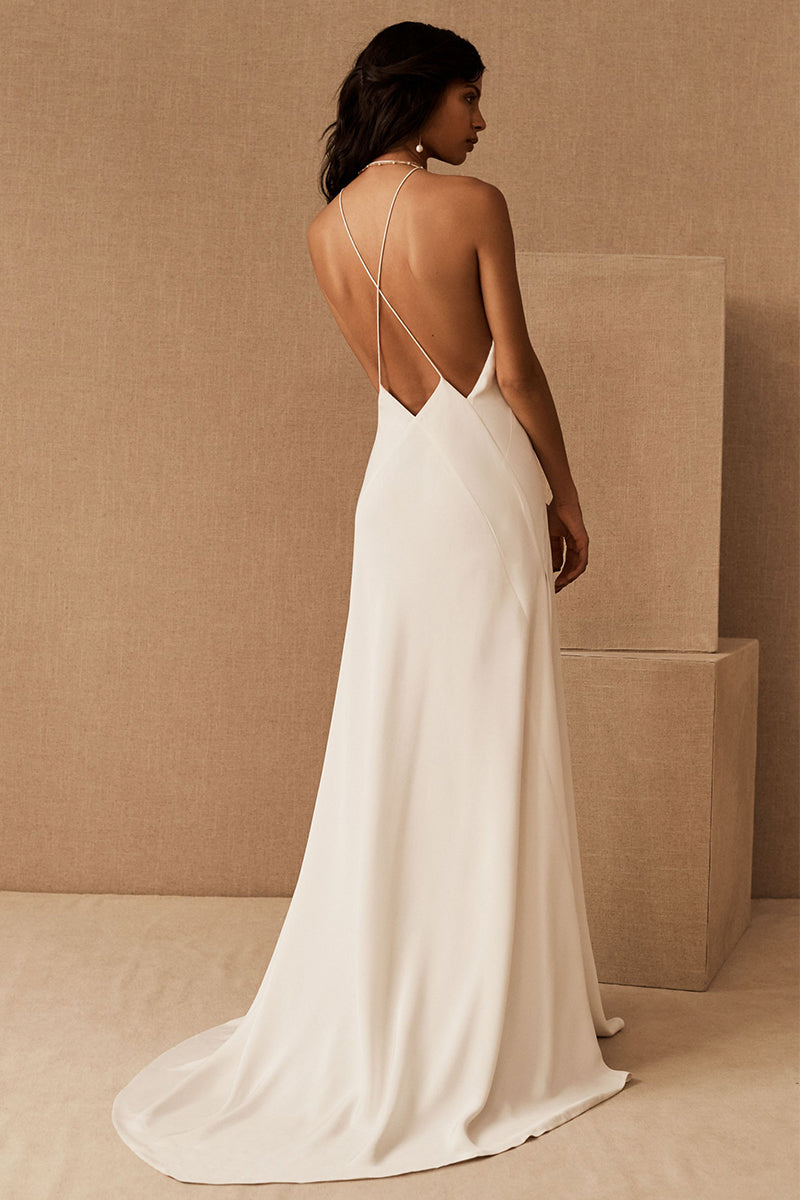 Evianna Backless Satin Maxi Dress | Jewelclues | #color_ivory