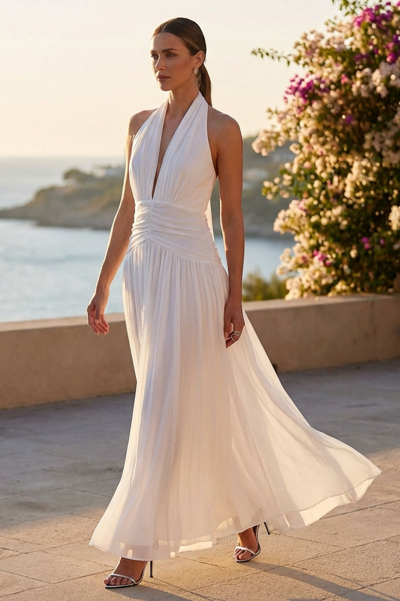 Evianna Off White Chiffon Gown | Jewelclues