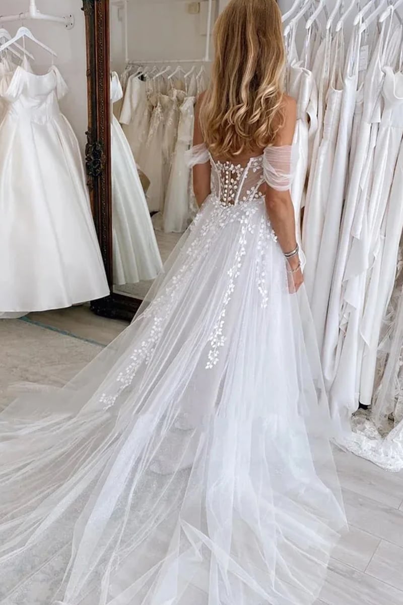 Fairytale Romance Off-the-Shoulder Wedding Dress | Jewelclues #color_white