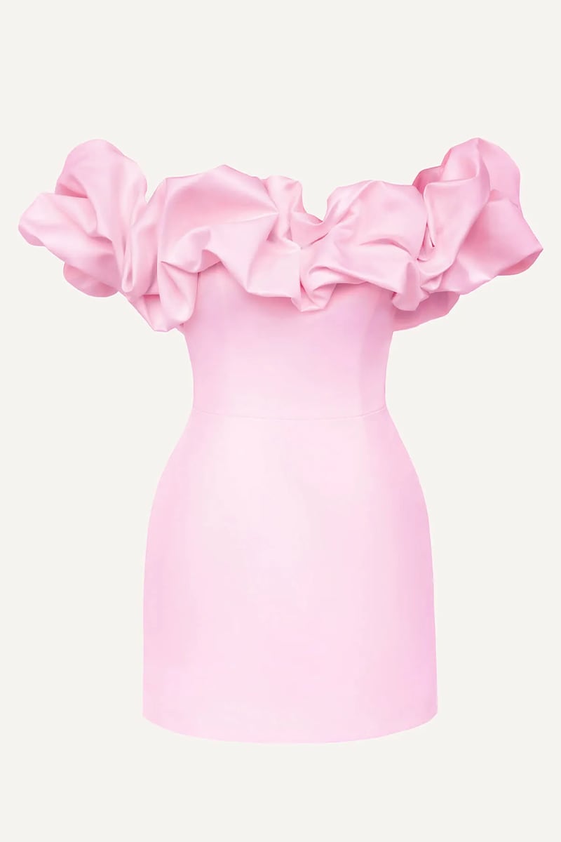 Fleurette Satin Ruffle Strapless Mini Dress | Jewelclues #color_pink