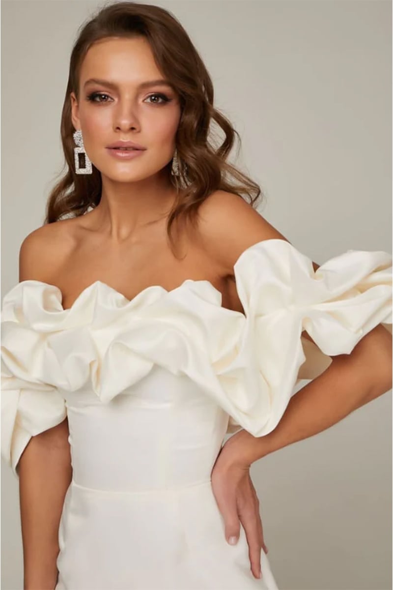 Fleurette Satin Ruffle Strapless Mini Dress | Jewelclues #color_white