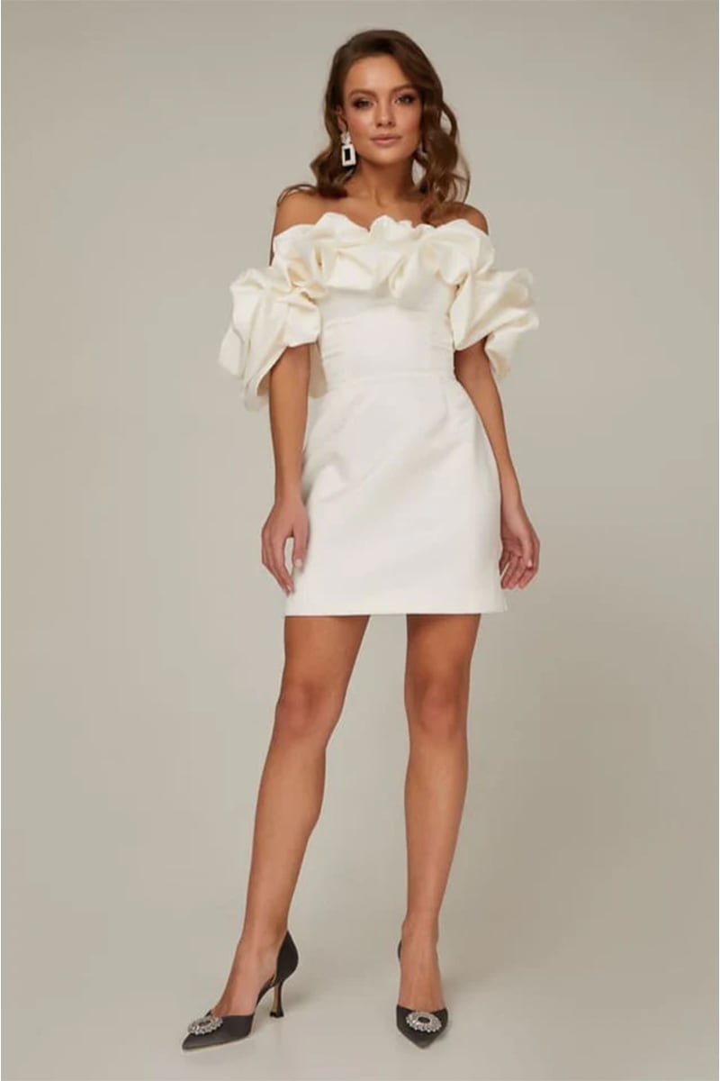 Fleurette Satin Ruffle Strapless Mini Dress | Jewelclues #color_white