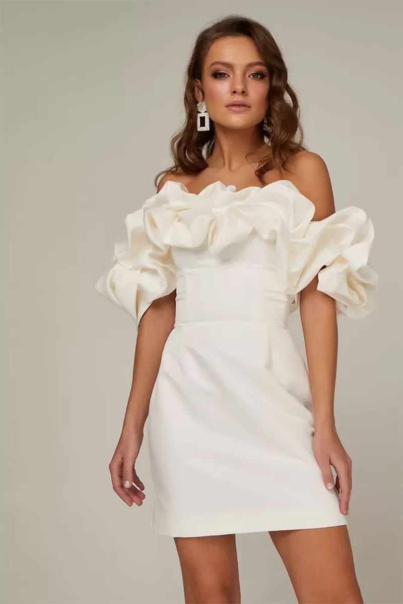 Fleurette Satin Ruffle Strapless Mini Dress | Jewelclues #color_white
