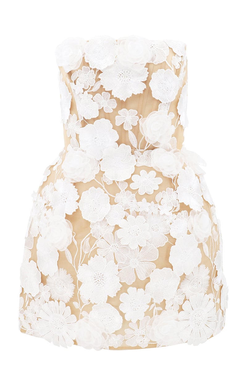 Florence Floral-Appliqué Strapless Tulle Mini Dress | JewelClues