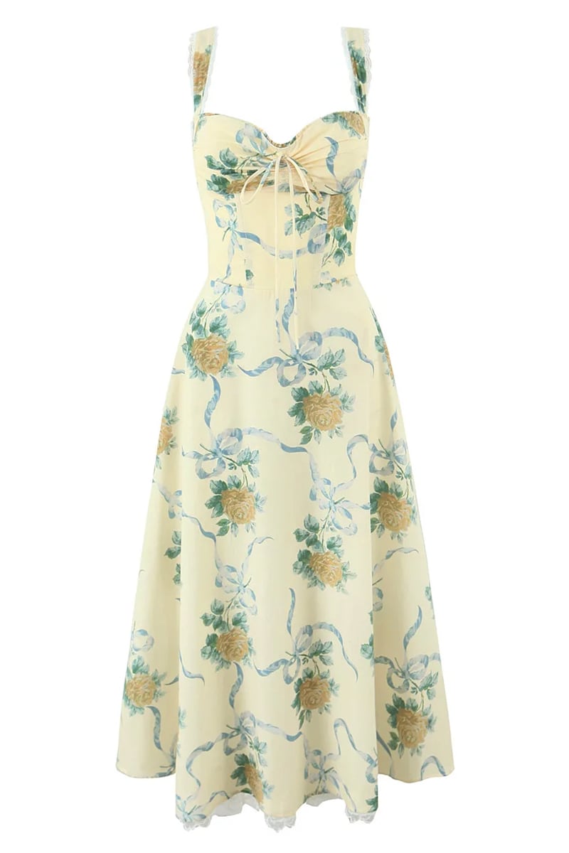 Florentina Cream Floral Print Midi Dress | Jewelclues