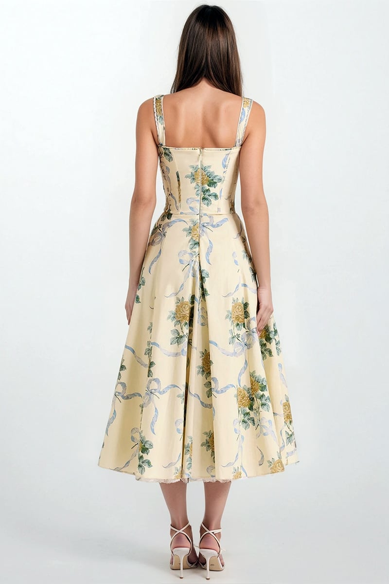 Florentina Cream Floral Print Midi Dress | Jewelclues