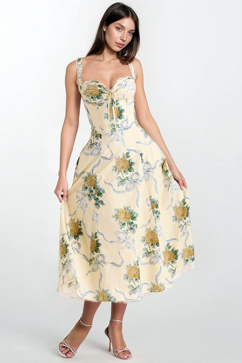 Florentina Cream Floral Print Midi Dress | Jewelclues