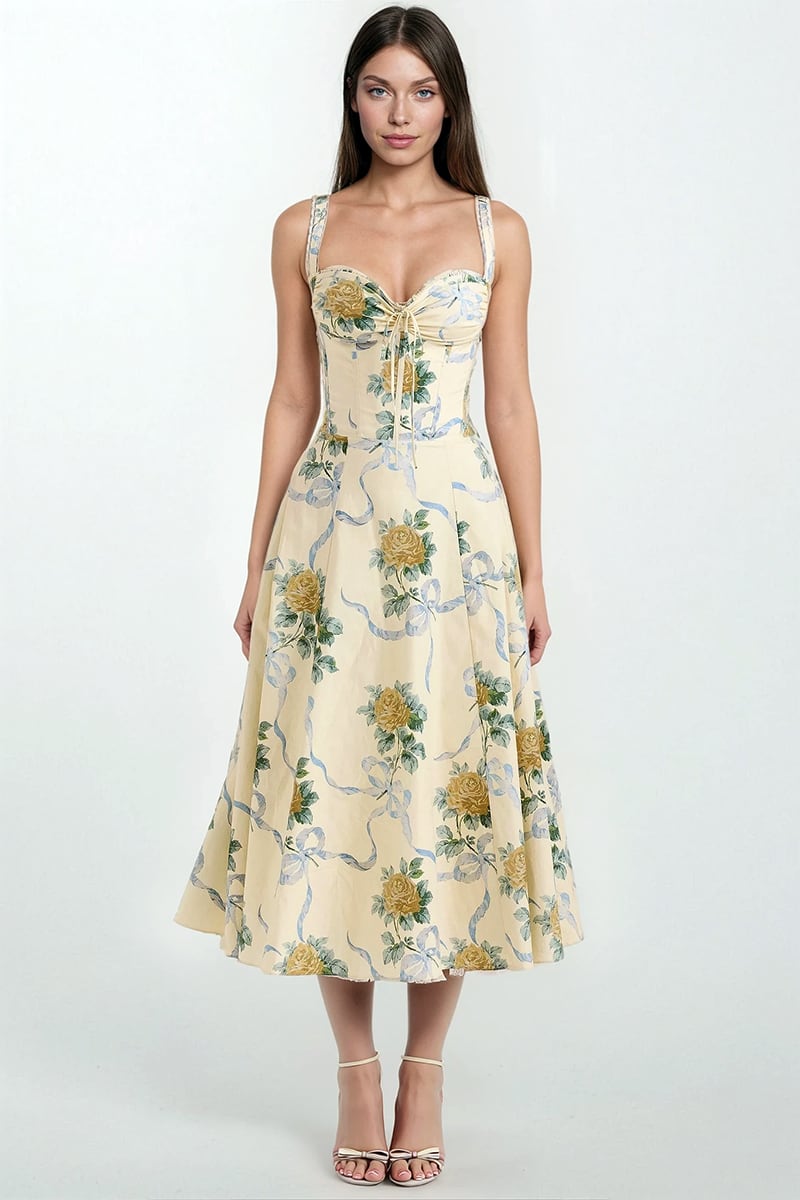 Florentina Cream Floral Print Midi Dress | Jewelclues