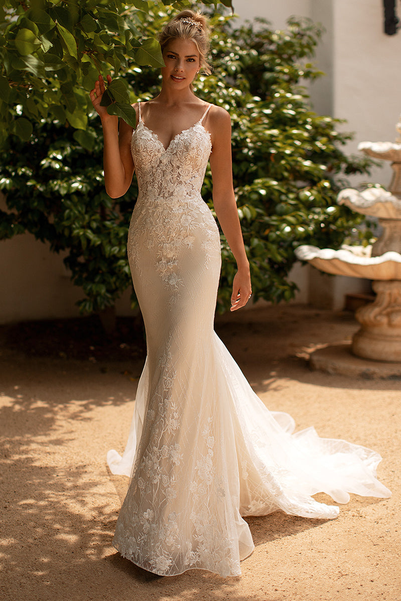 Forever Beloved Lace Applique Wedding Dress | Jewelclues