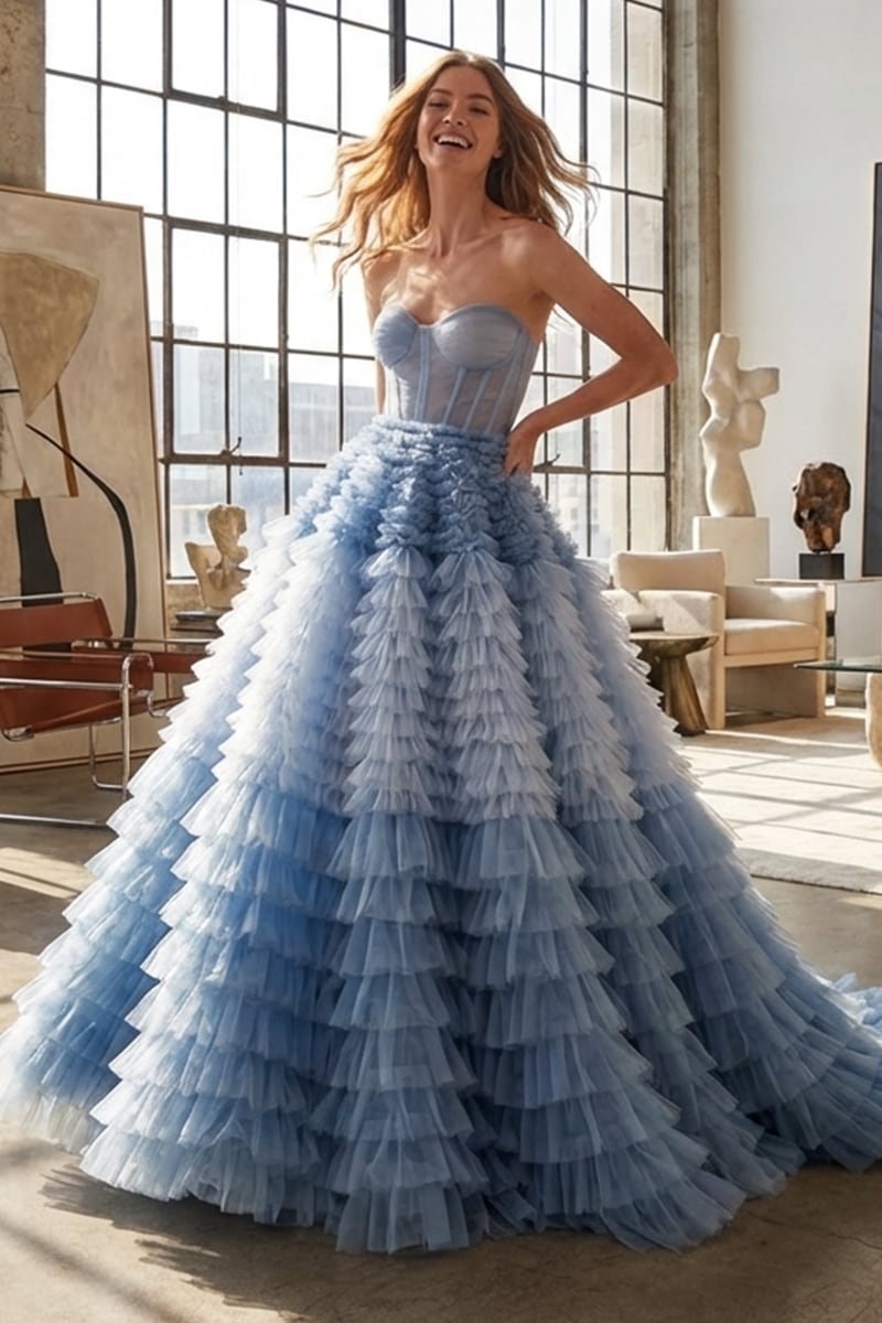 Freyja Frill-Layered Gown | Jewelclues