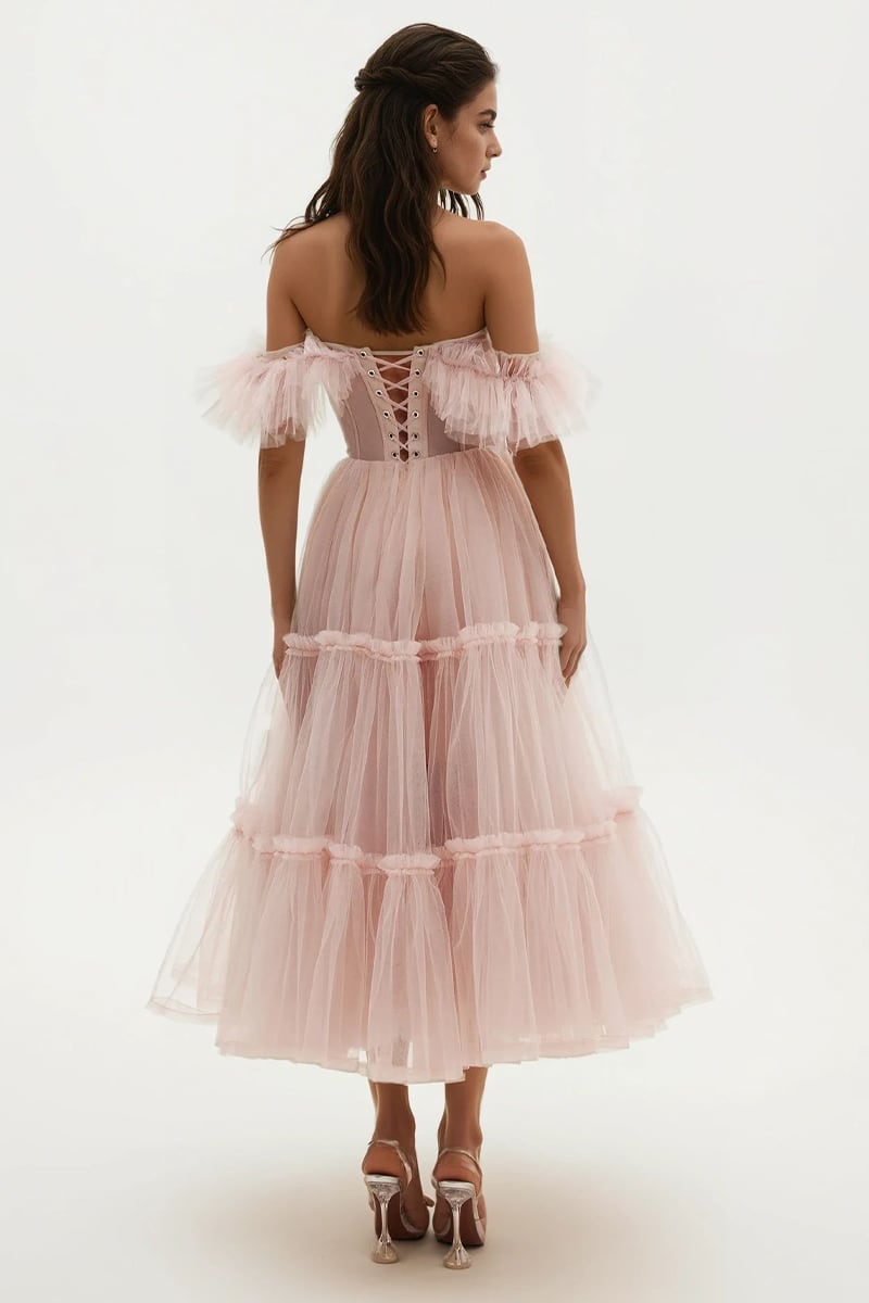 Geisha Bustier Tulle Midi Dress | Jewelclues | #color_blush