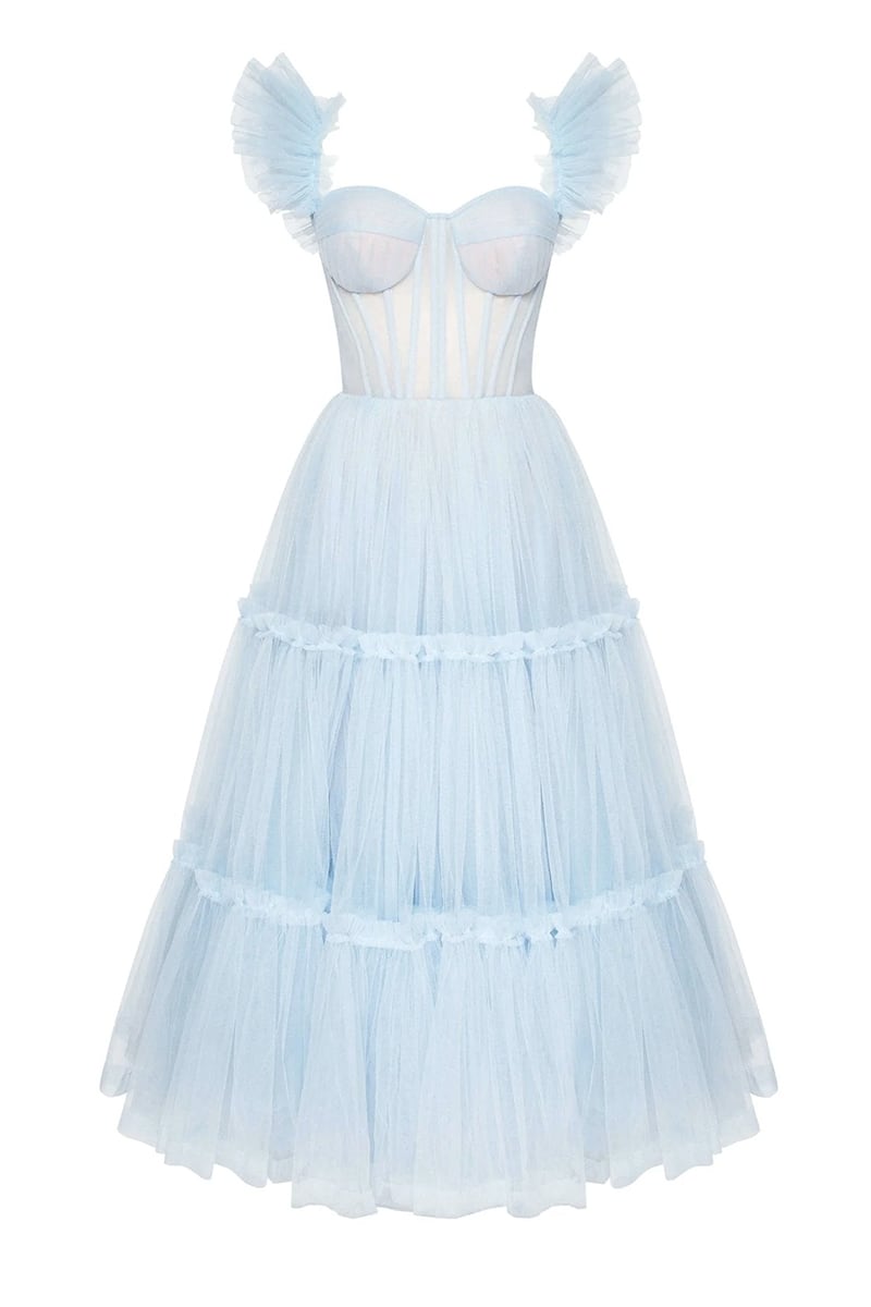 Geisha Ruffled Tulle Midi Dress | JewelClues #color_light blue