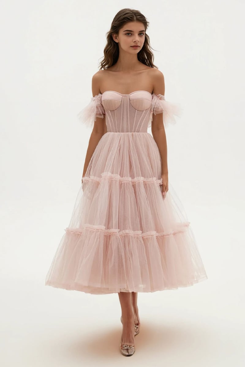 Geisha Bustier Tulle Midi Dress | Jewelclues | #color_blush