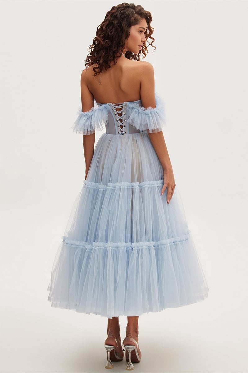 Geisha Bustier Tulle Midi Dress | Jewelclues | #color_light blue