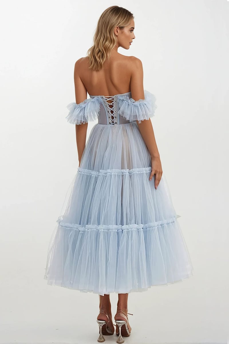 Geisha Bustier Tulle Midi Dress | Jewelclues | #color_light blue